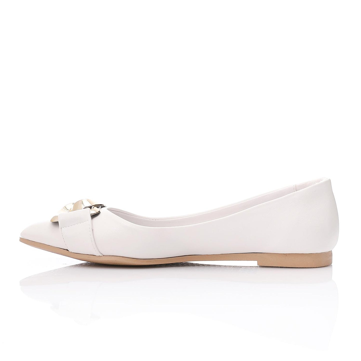 Golden Detail Leather Ballerina Shoes