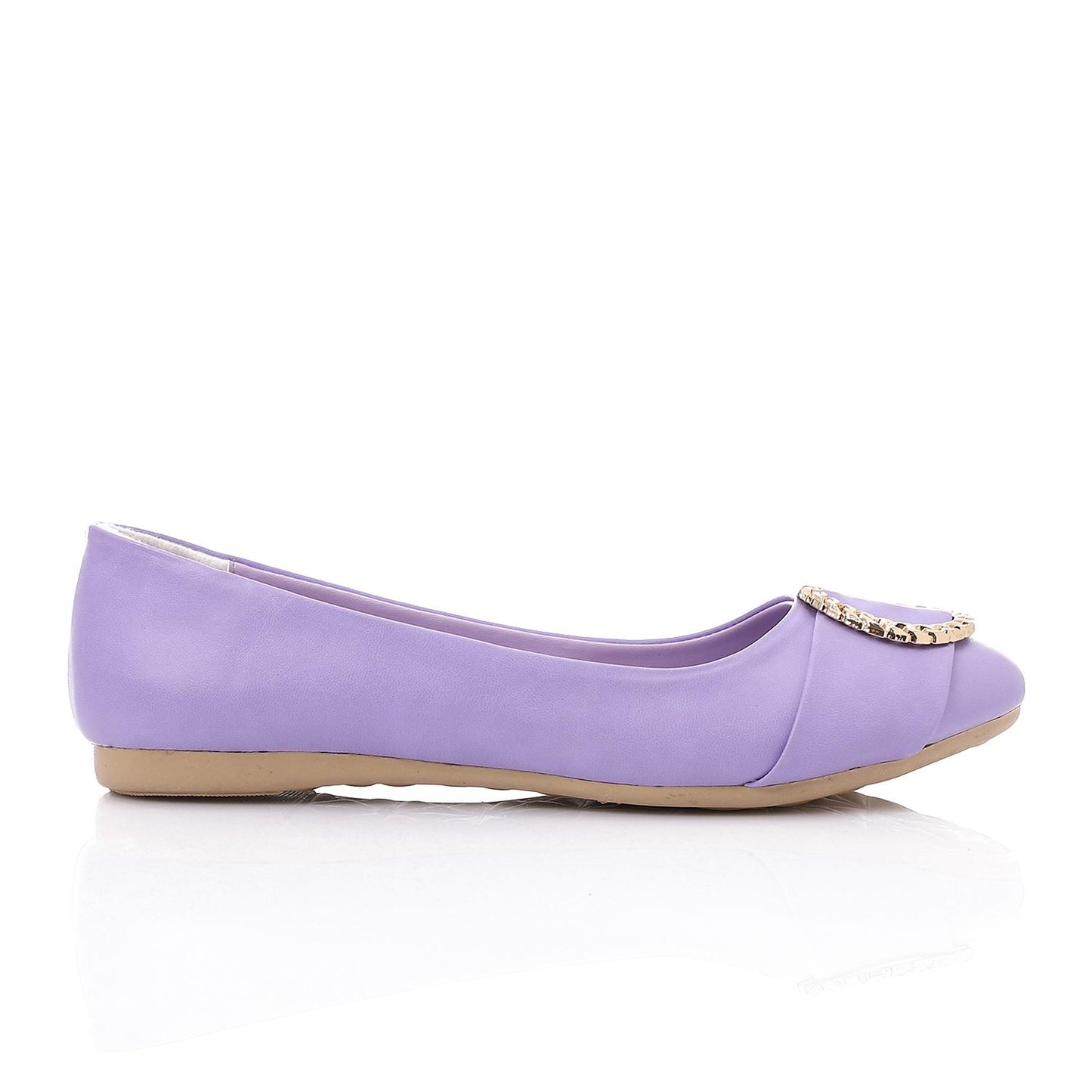 Golden Detail Leather Ballerina Shoes