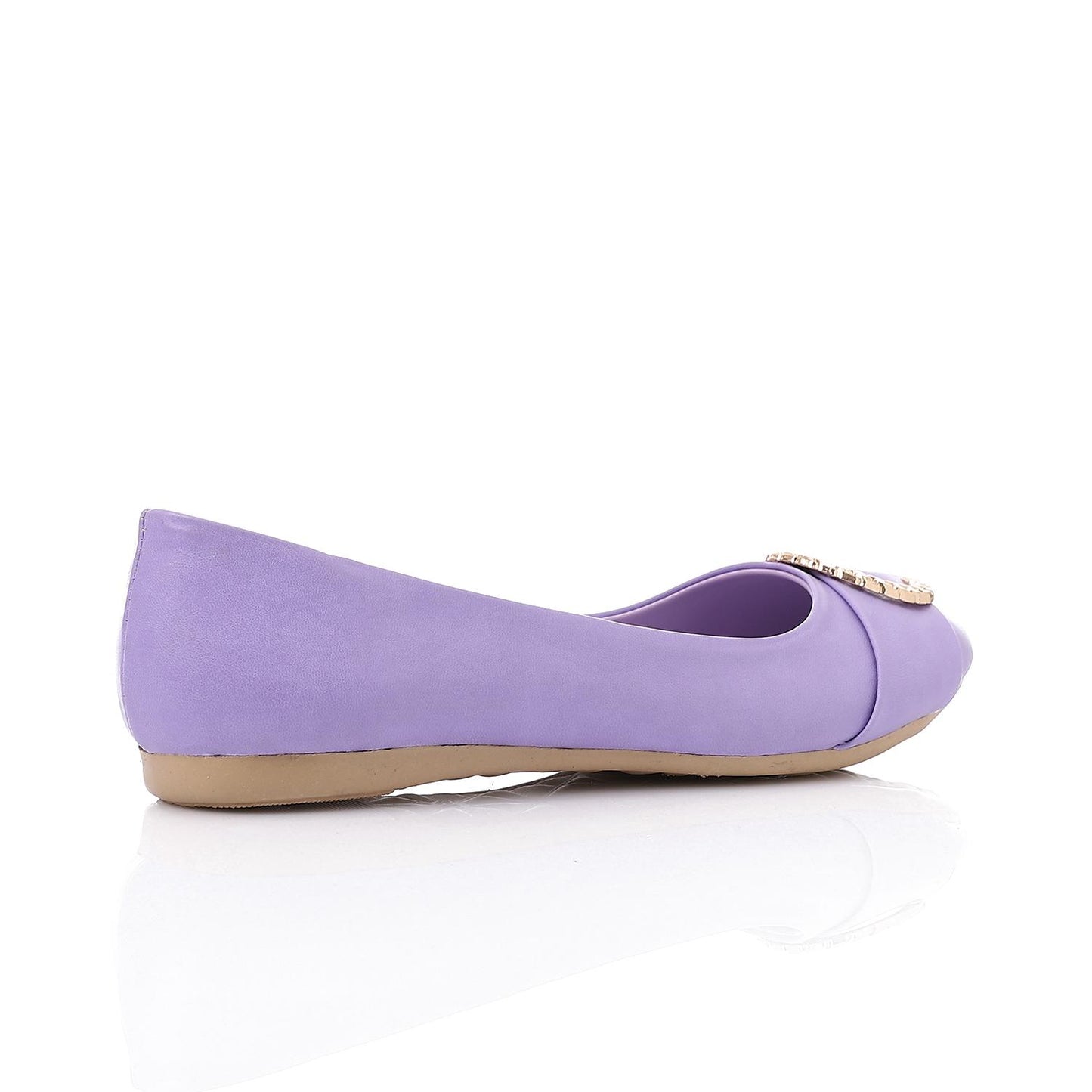Golden Detail Leather Ballerina Shoes