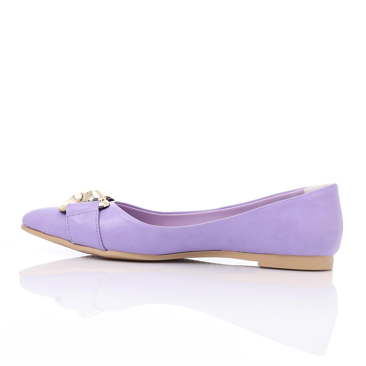 Golden Detail Leather Ballerina Shoes