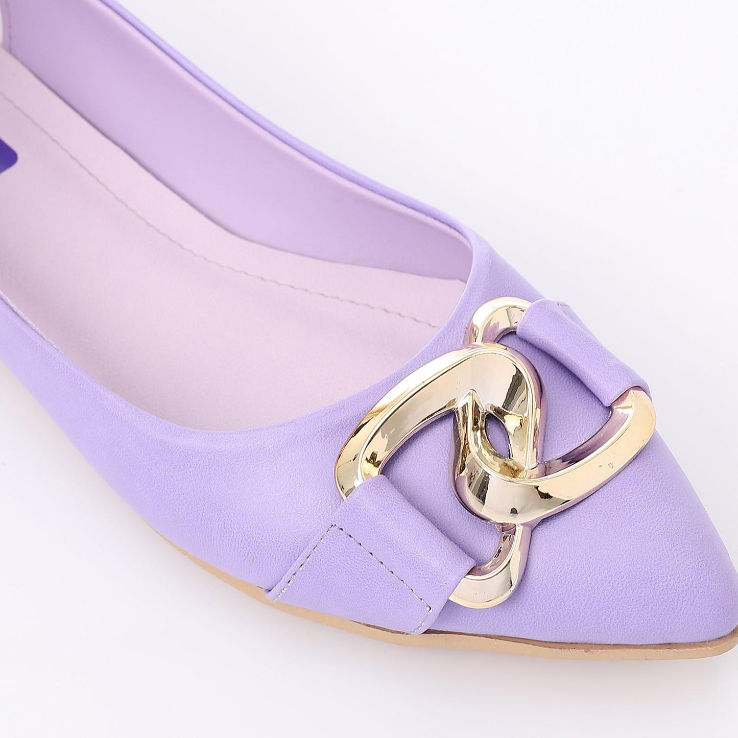 Golden Detail Leather Ballerina Shoes