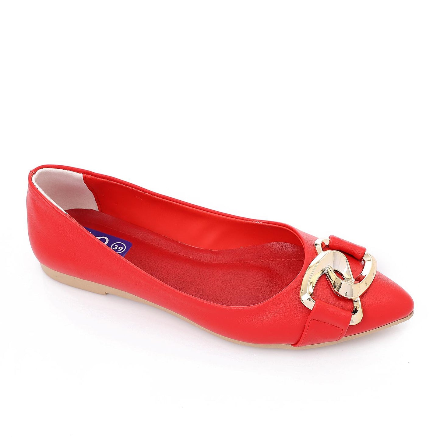 Golden Detail Leather Ballerina Shoes