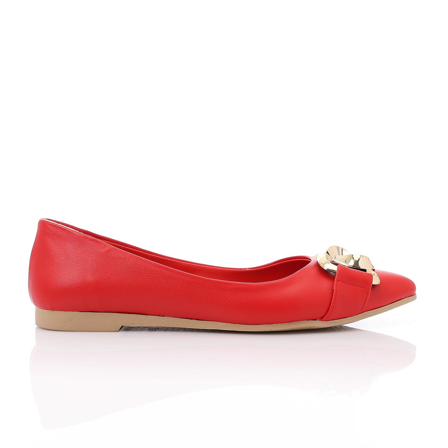 Golden Detail Leather Ballerina Shoes