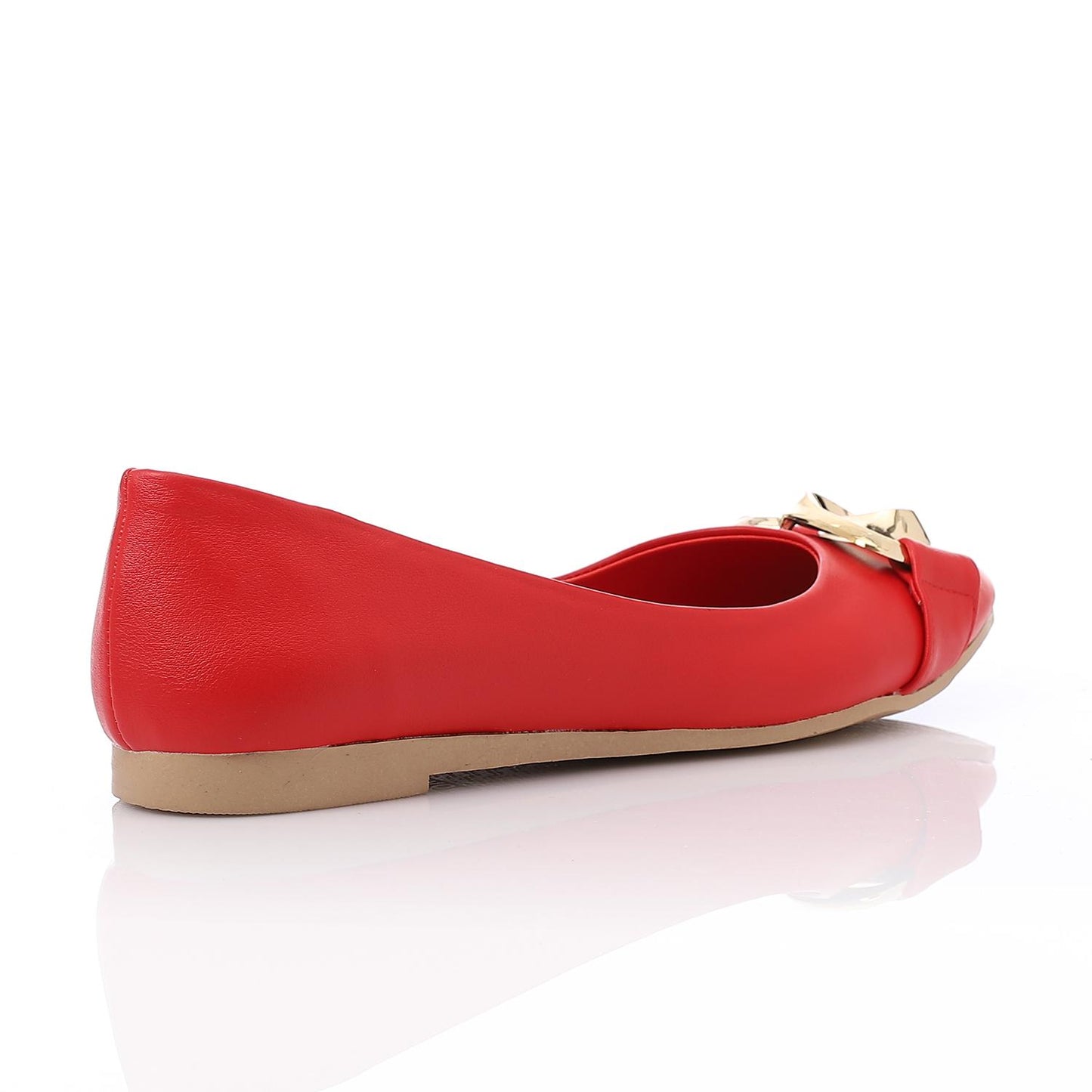 Golden Detail Leather Ballerina Shoes