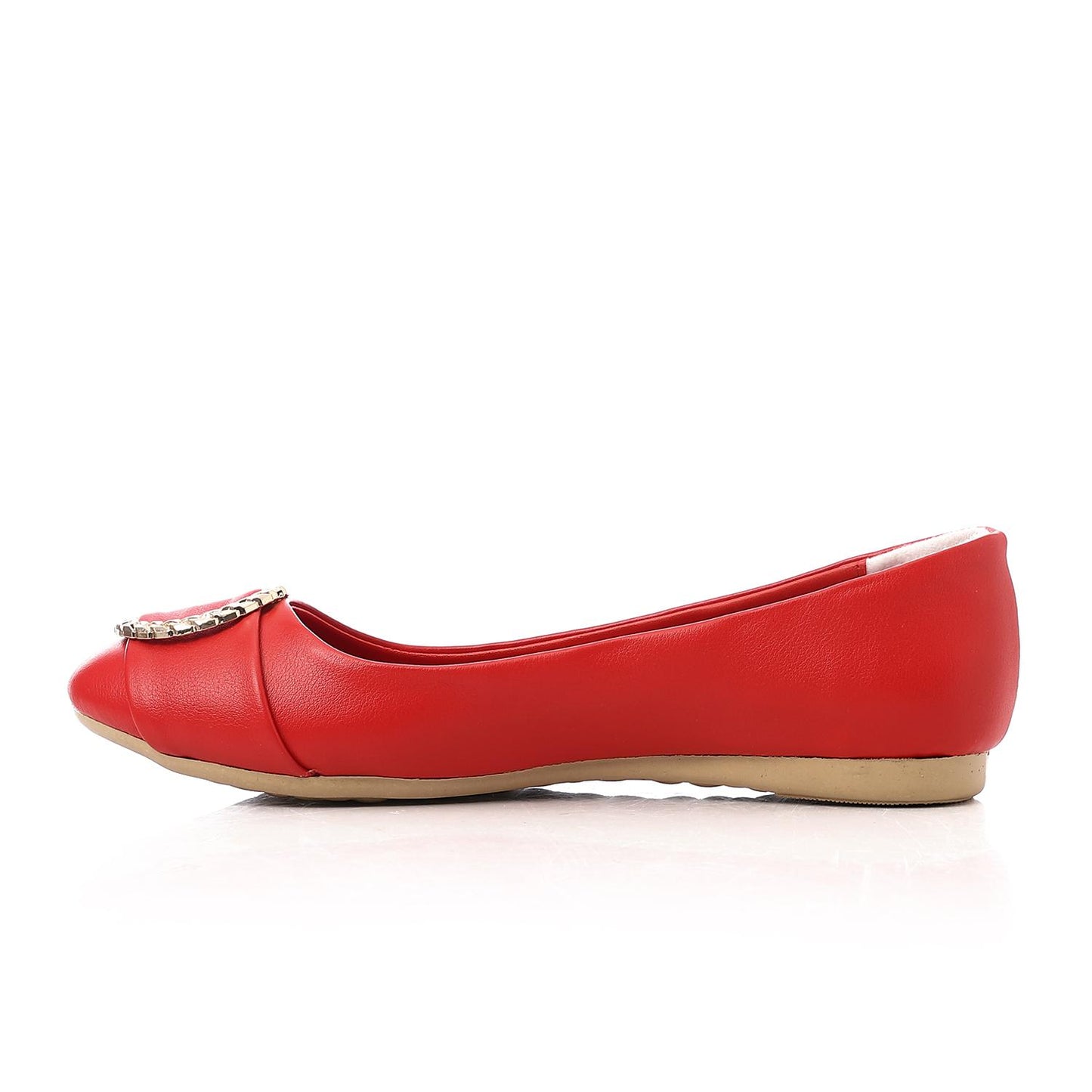 Golden Detail Leather Ballerina Shoes