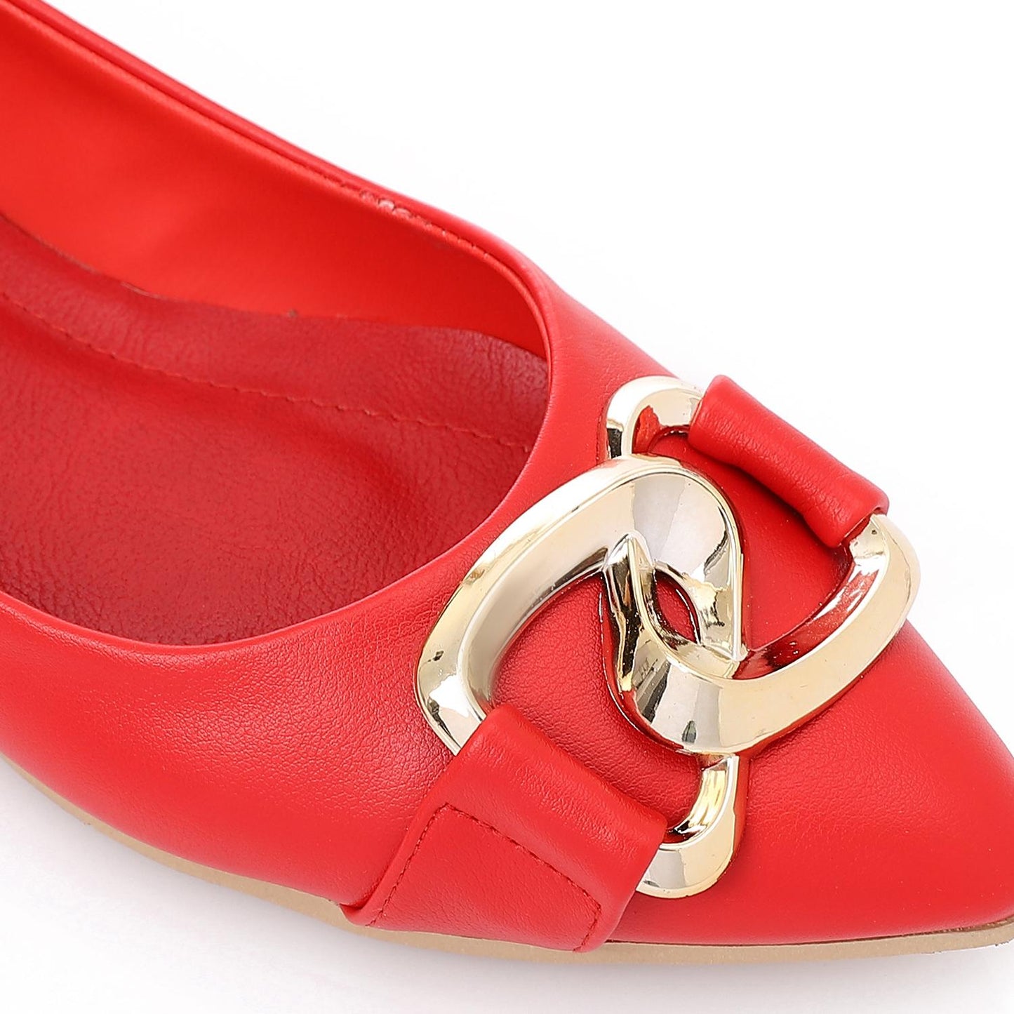 Golden Detail Leather Ballerina Shoes