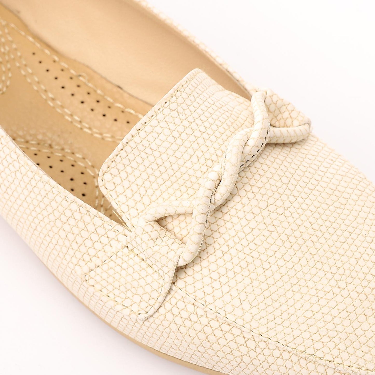Beige Leather Flat Loafer
