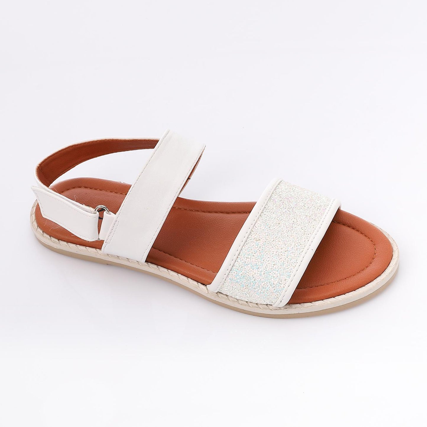 White Glitter Strap Sandal for Girls