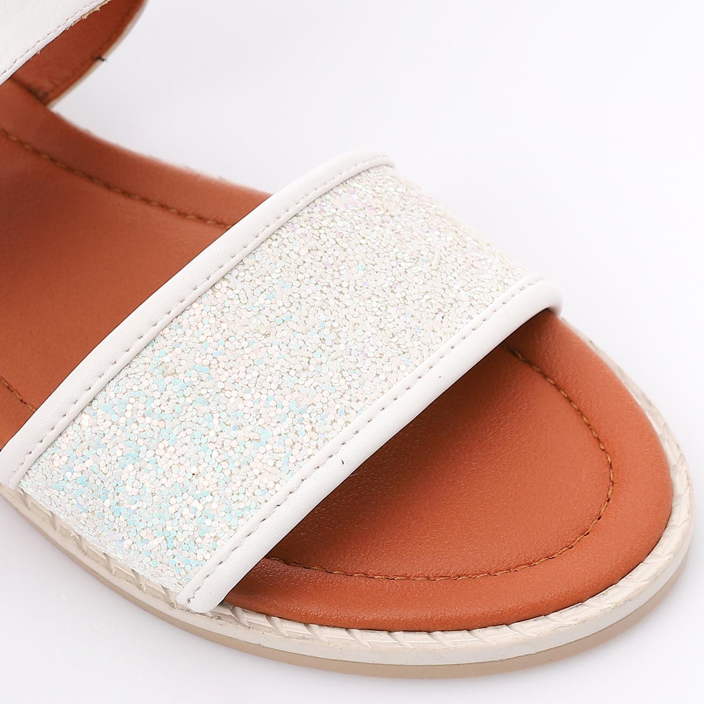 White Glitter Strap Sandal for Girls