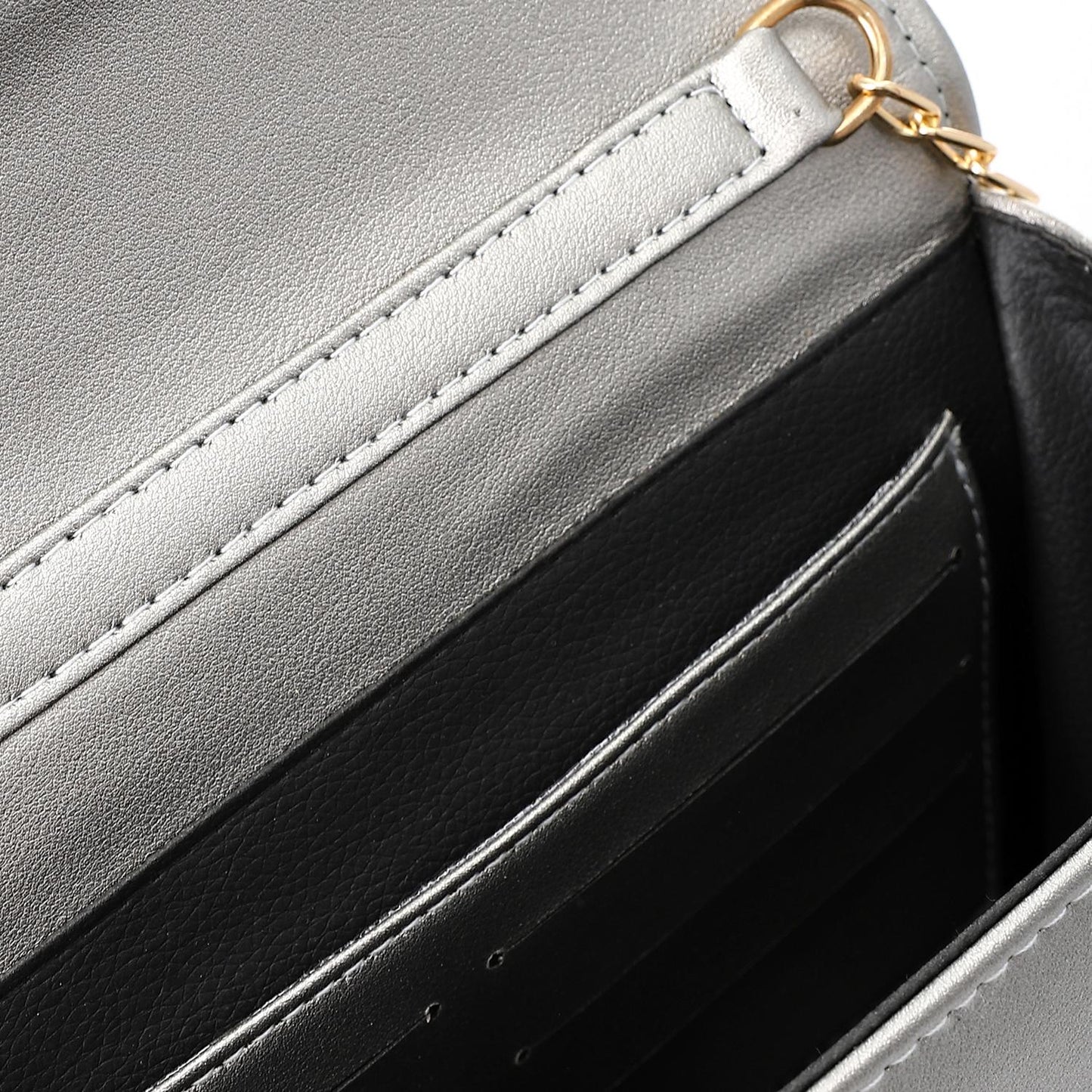 Silver Flap Crossbody Bag with Chain