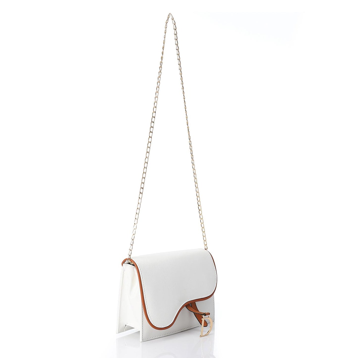 White Flap Crossbody Bag with Chain