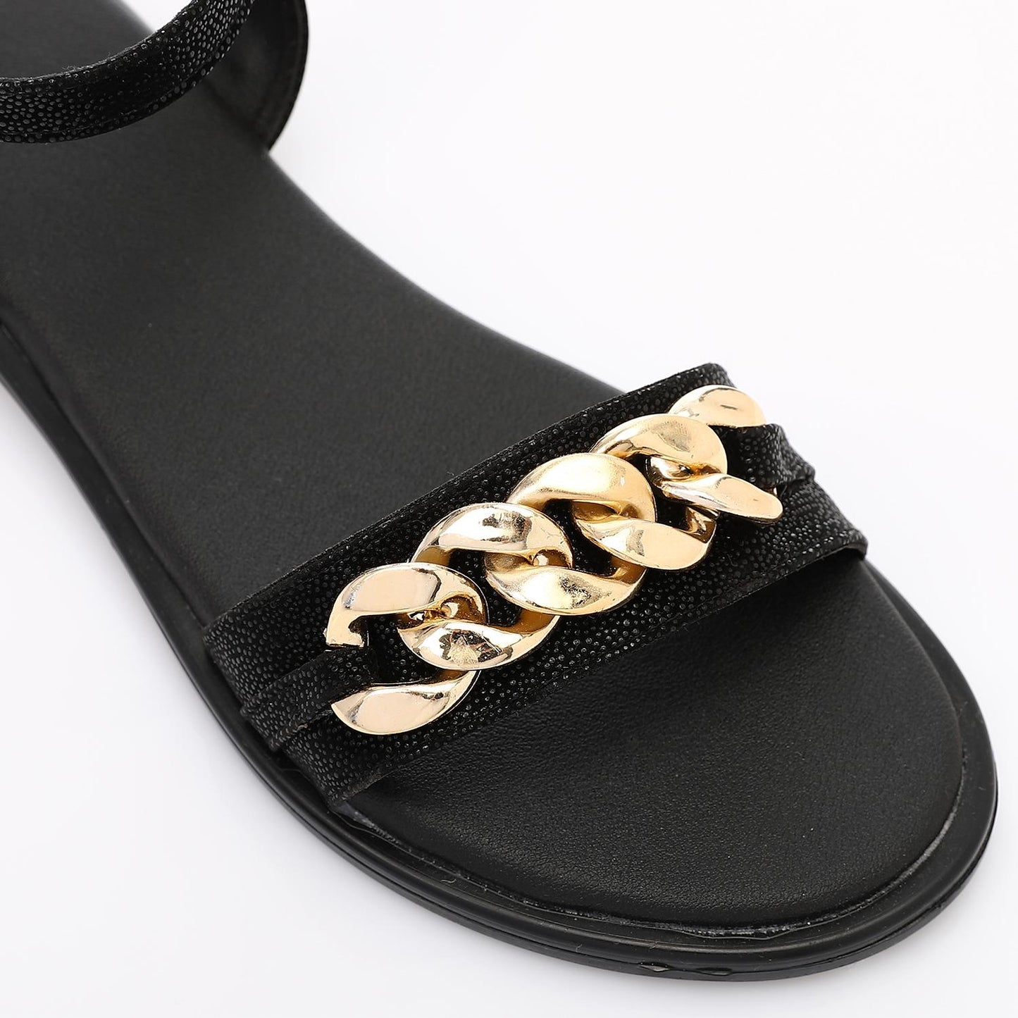 Black Upper Chain Flat Sandal