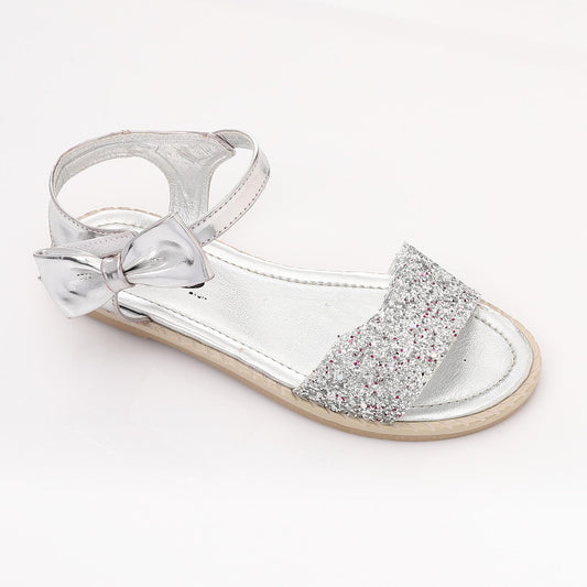 صندل فضي لامع مع فيونكة للكاحل للفتيات المراهقات