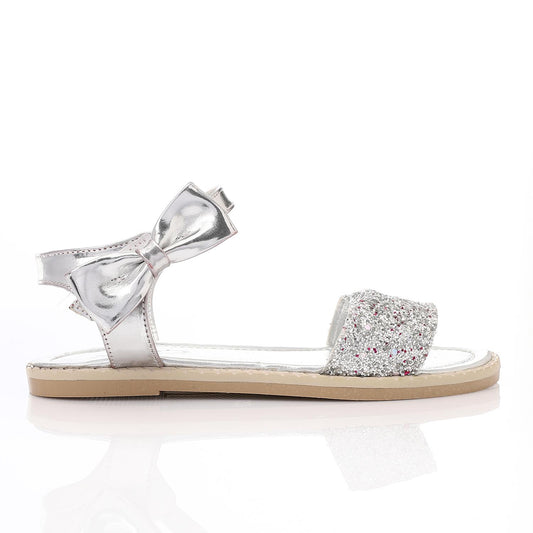 صندل فضي لامع مع فيونكة للكاحل للفتيات المراهقات