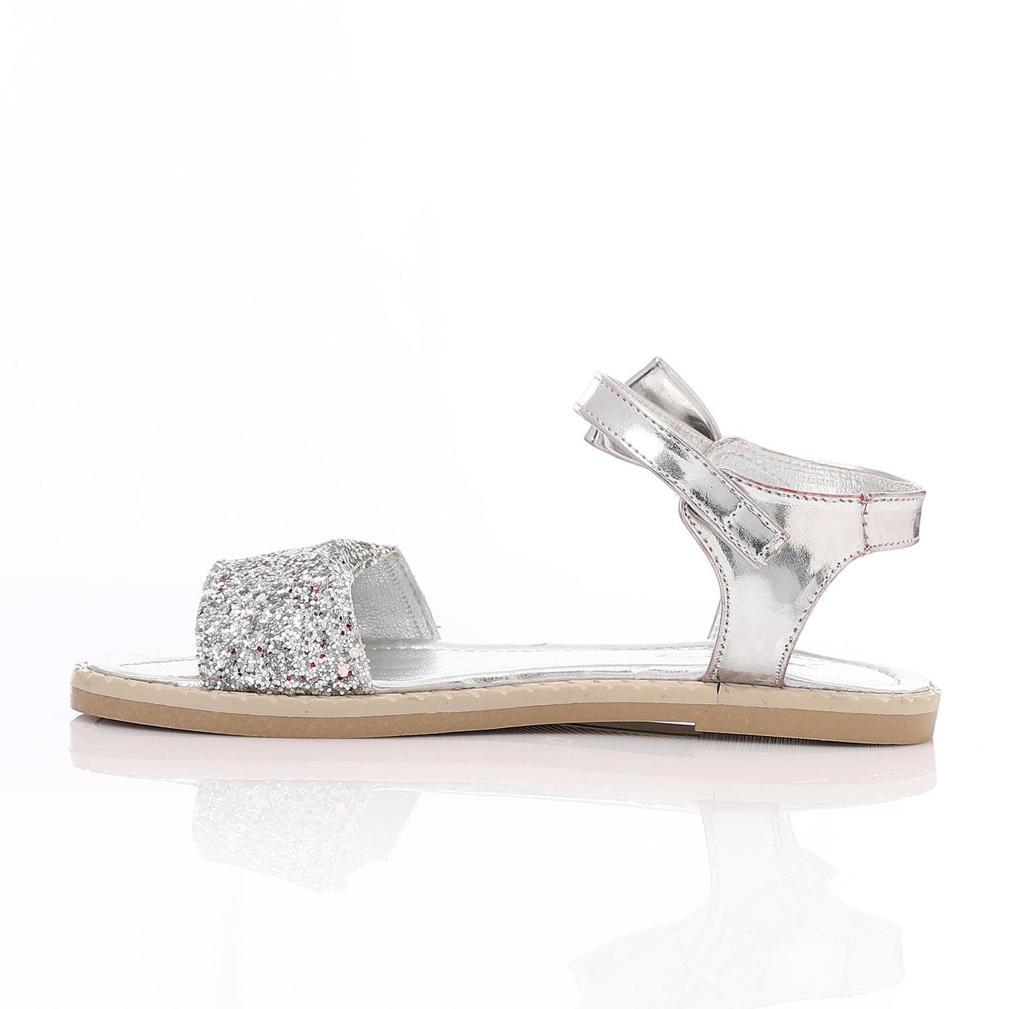 Silver Glitter Sandal with Ankle Bow for Teen Girls