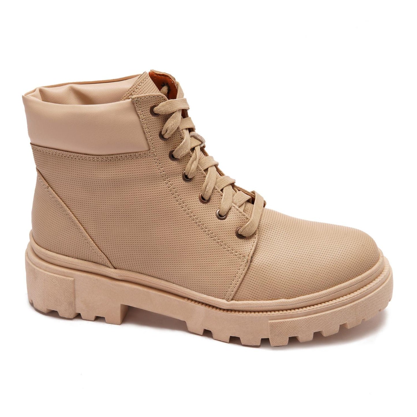 Beige Textured Leather Ankle Boot