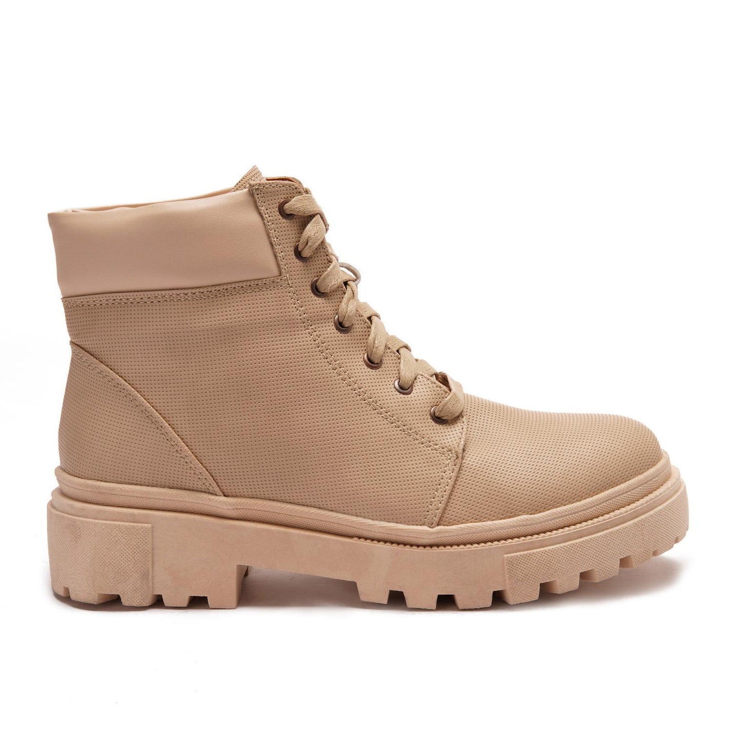 Beige Textured Leather Ankle Boot