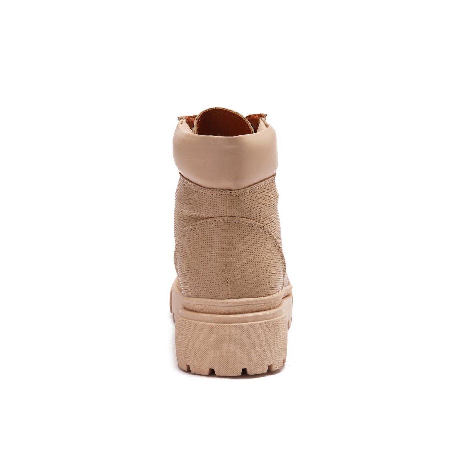 Beige Textured Leather Ankle Boot