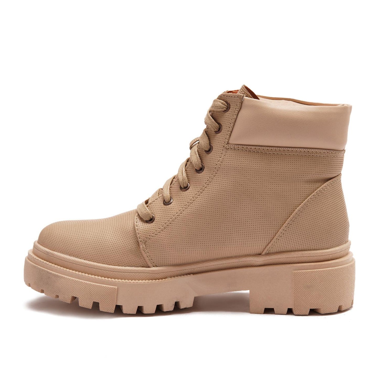 Beige Textured Leather Ankle Boot