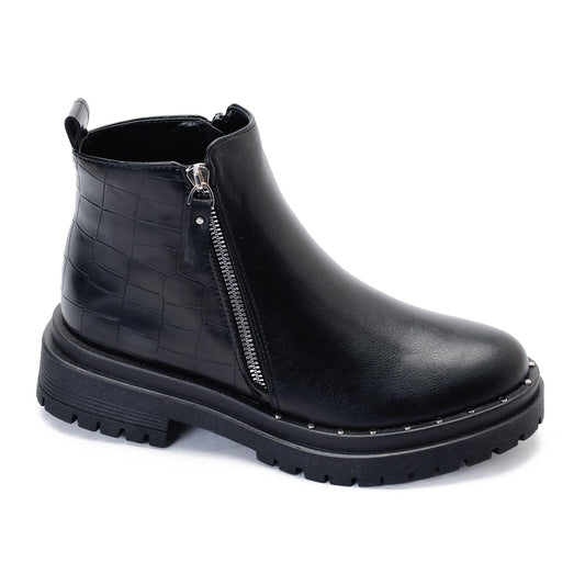 Black Two Side Zippers Ankle Boot