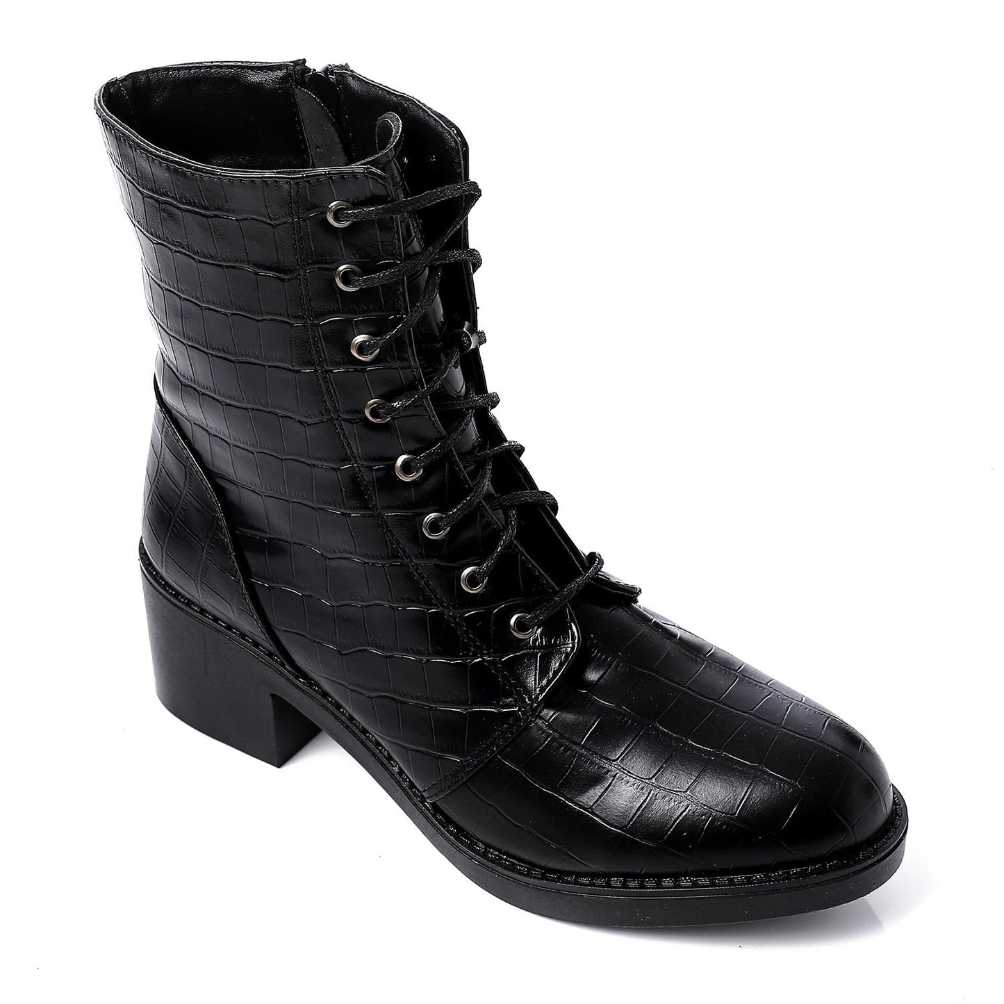 Black Wide Heel Half Boot