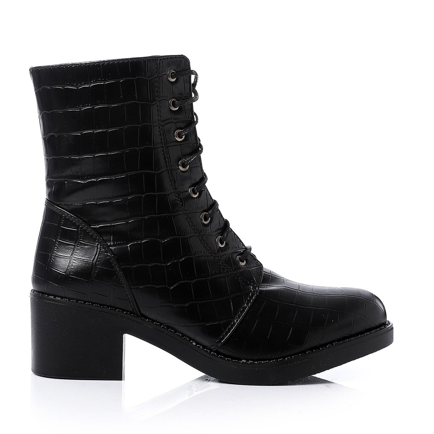 Black Wide Heel Half Boot