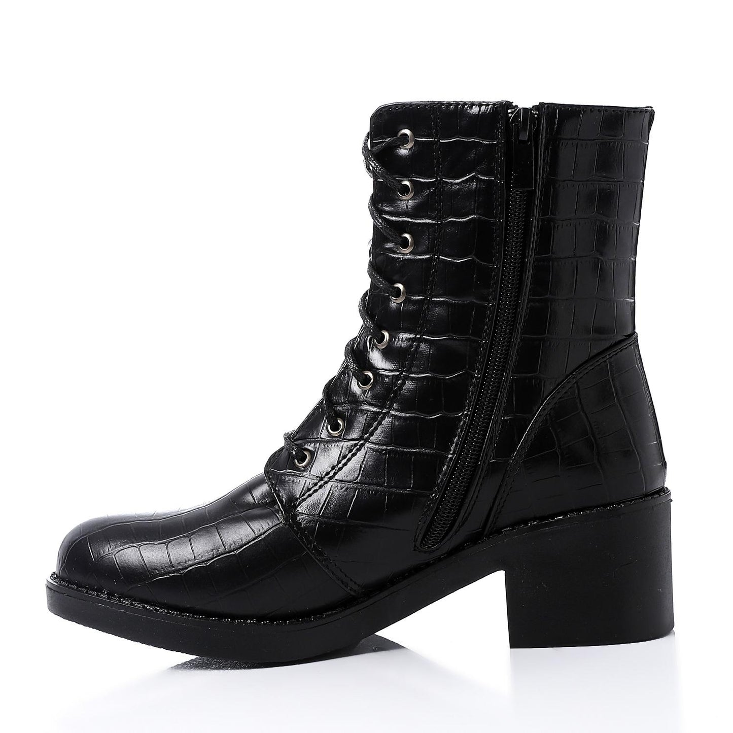 Black Wide Heel Half Boot