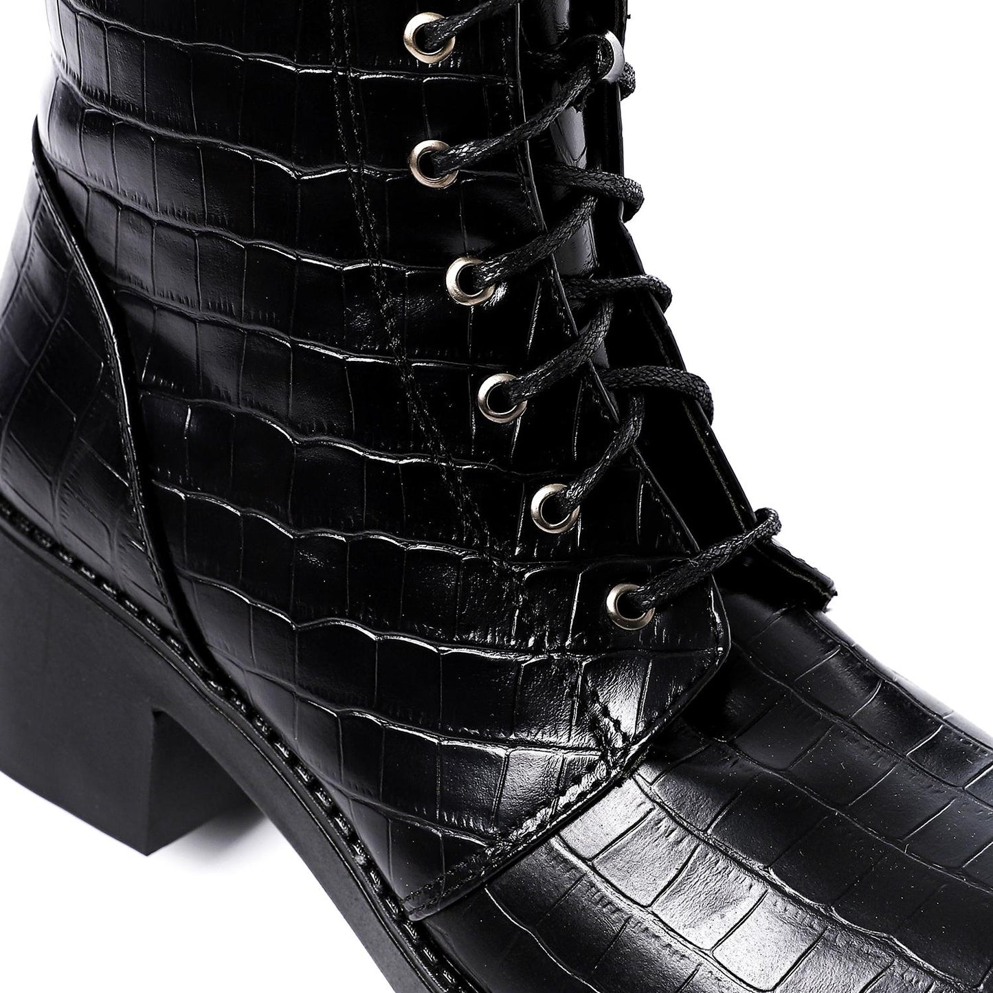 Black Wide Heel Half Boot