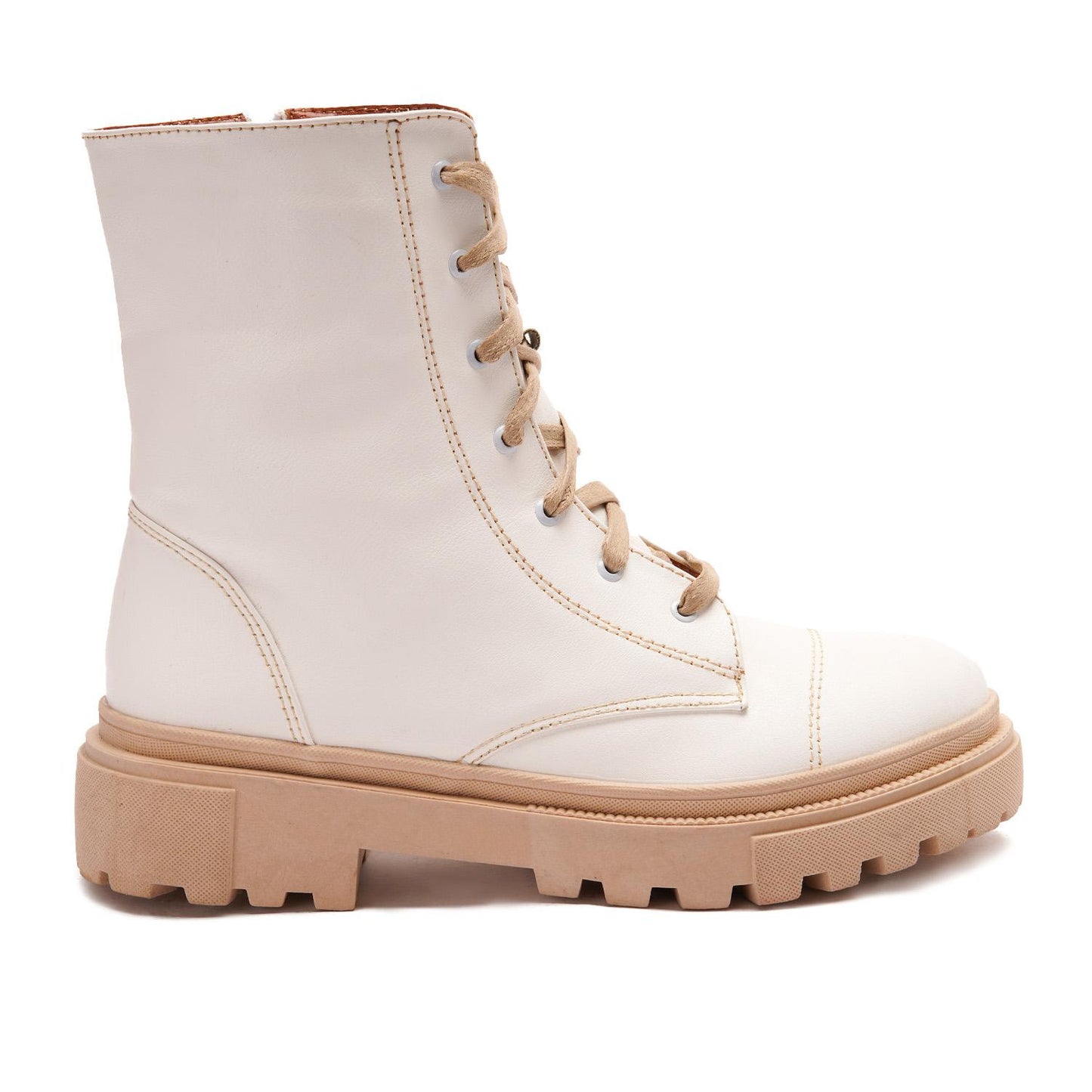 White Combat Boot with Side Zip-Up