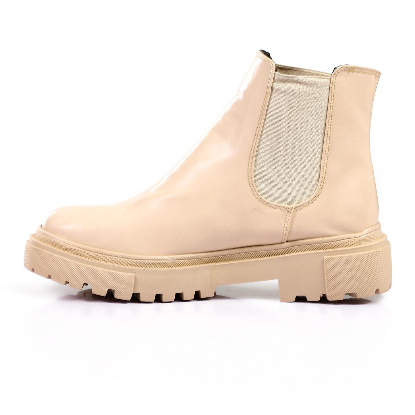 Beige Elastic Side Ankle Boot