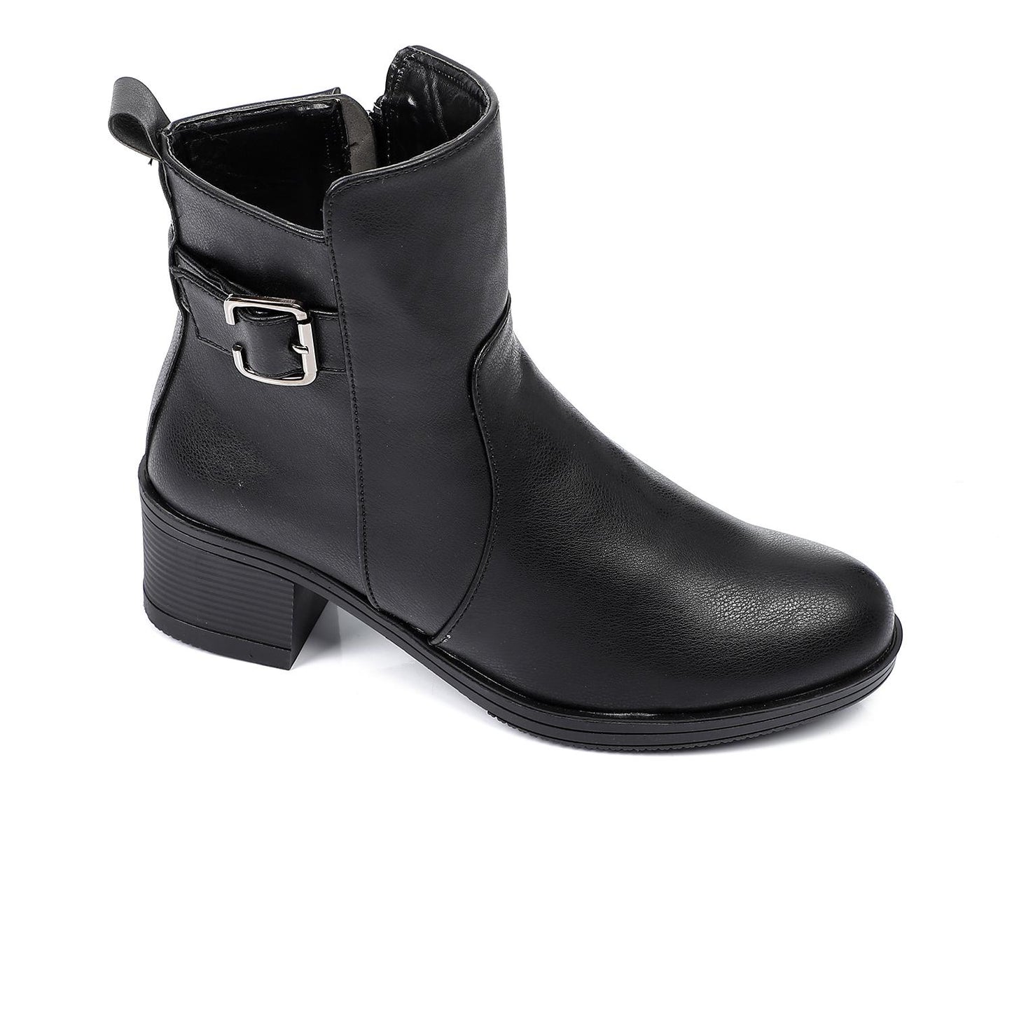 Side Buckle Ankle Boot with Block Heel
