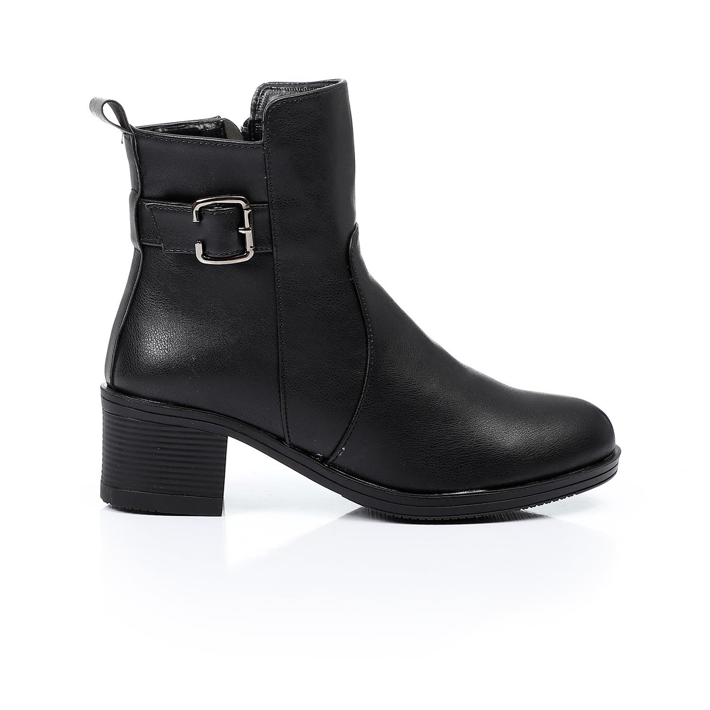 Side Buckle Ankle Boot with Block Heel