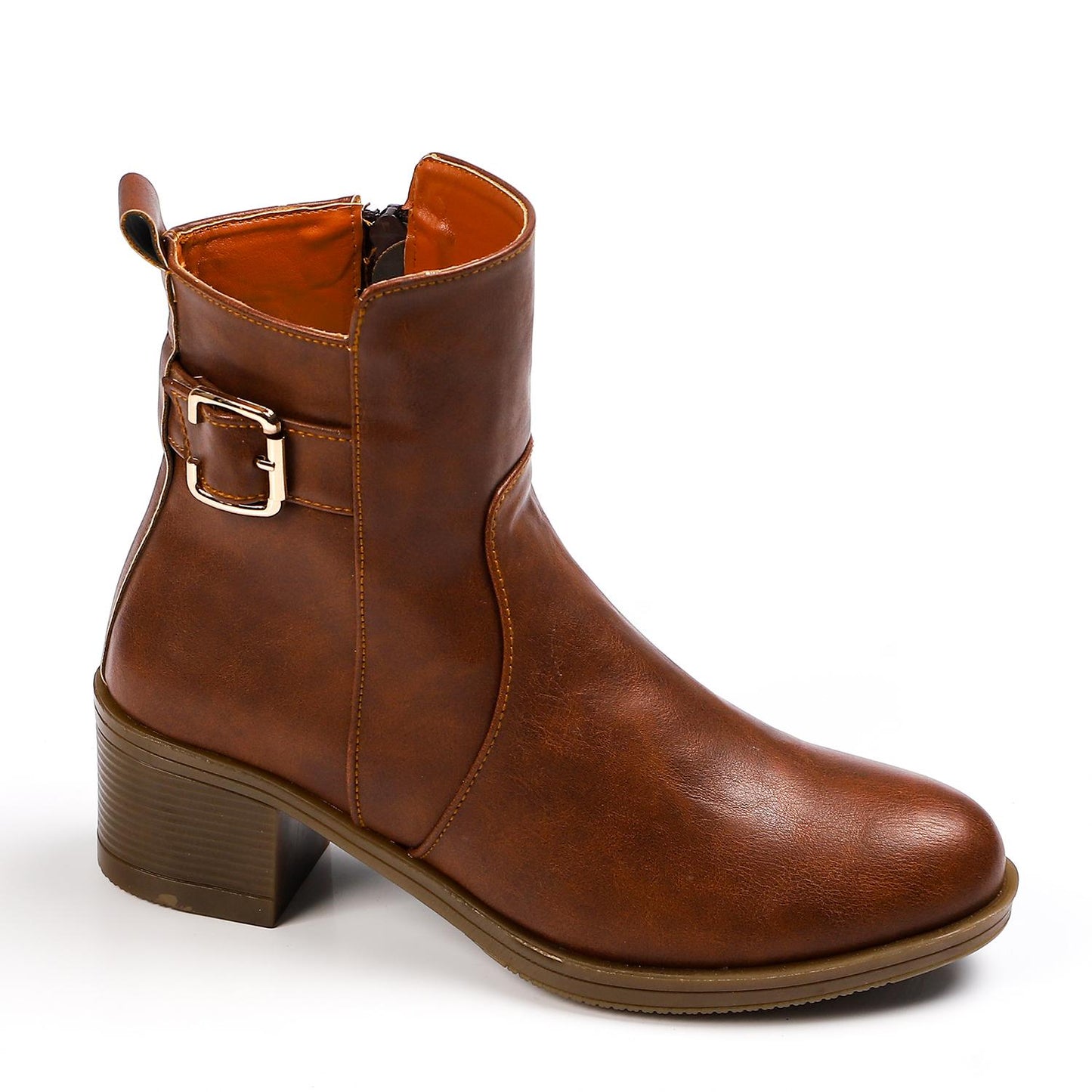 Side Buckle Ankle Boot with Block Heel