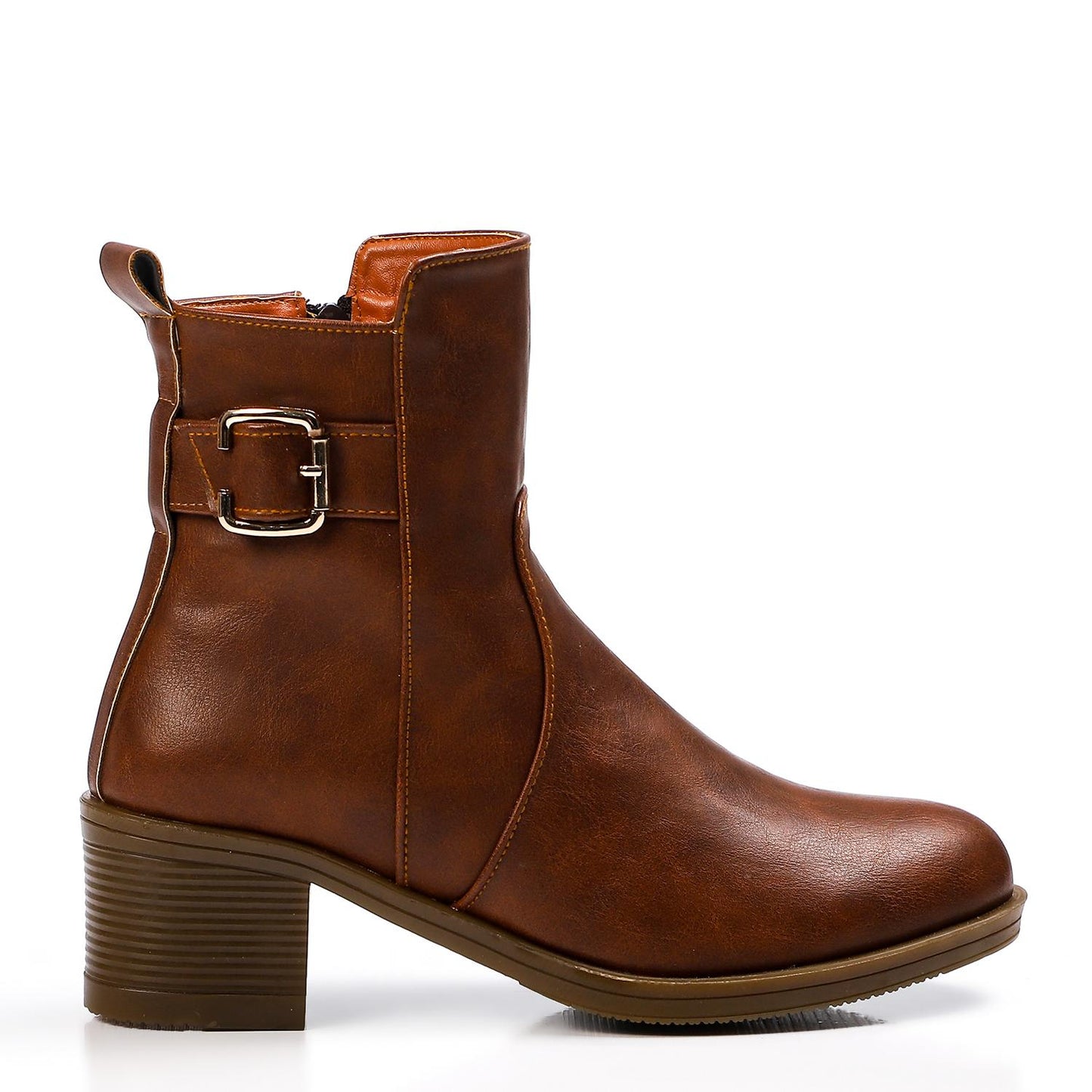 Side Buckle Ankle Boot with Block Heel