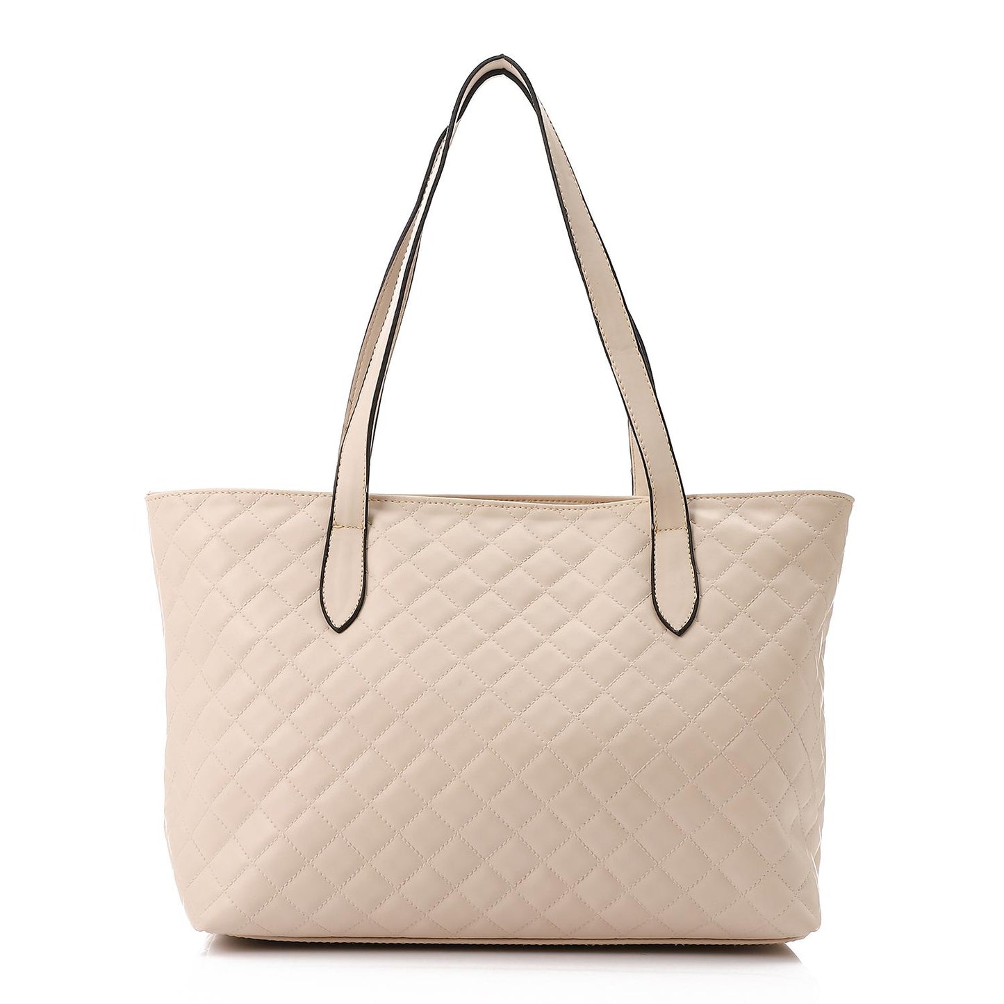 Beige Stitched Leather Shoulder Bag