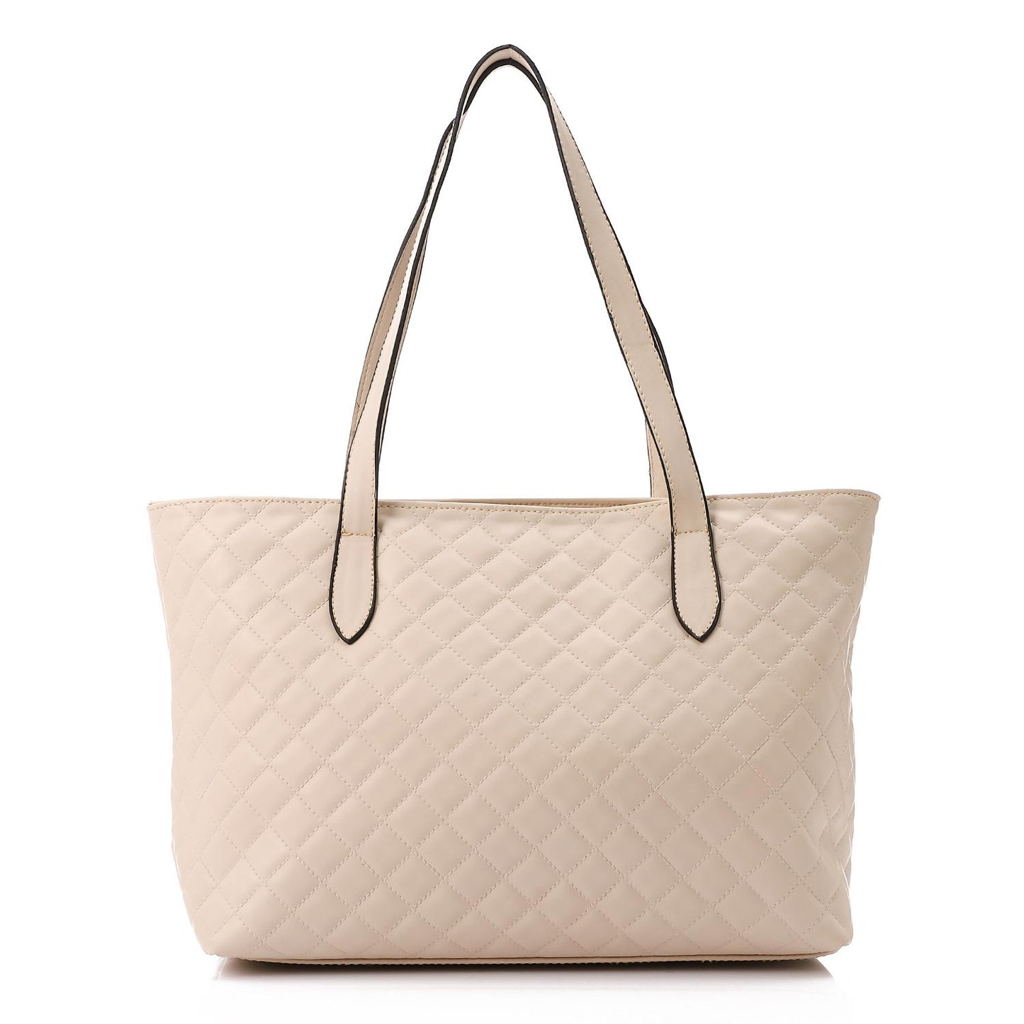 Beige Stitched Leather Shoulder Bag