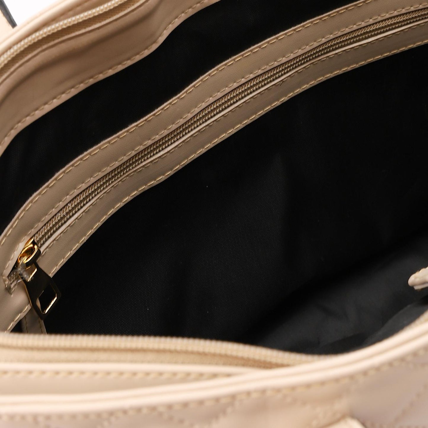 Beige Stitched Leather Shoulder Bag