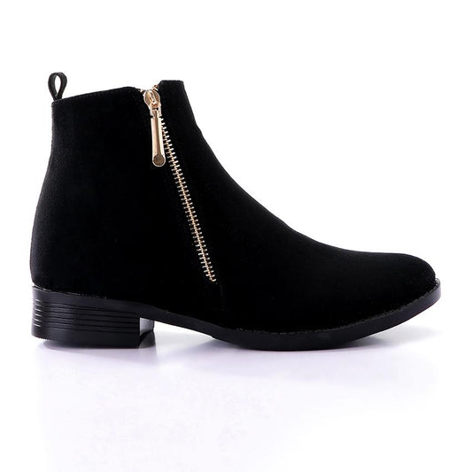 Black Side Zipper Suede Ankle Boot