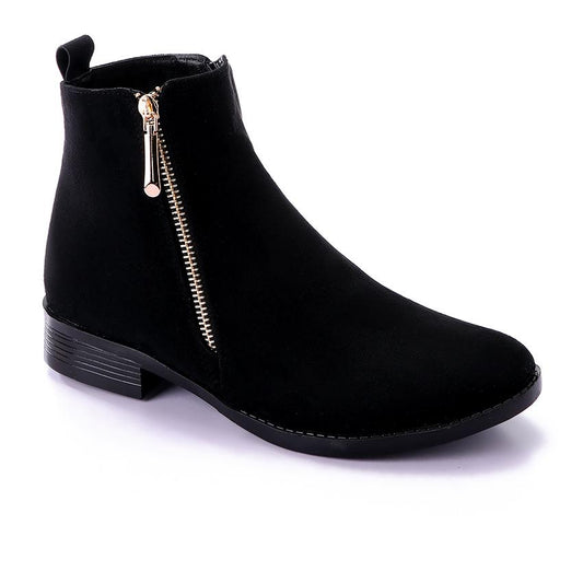 Black Side Zipper Suede Ankle Boot