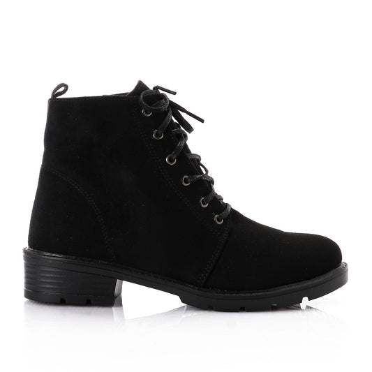 Black Suede Lace-up Ankle Boot