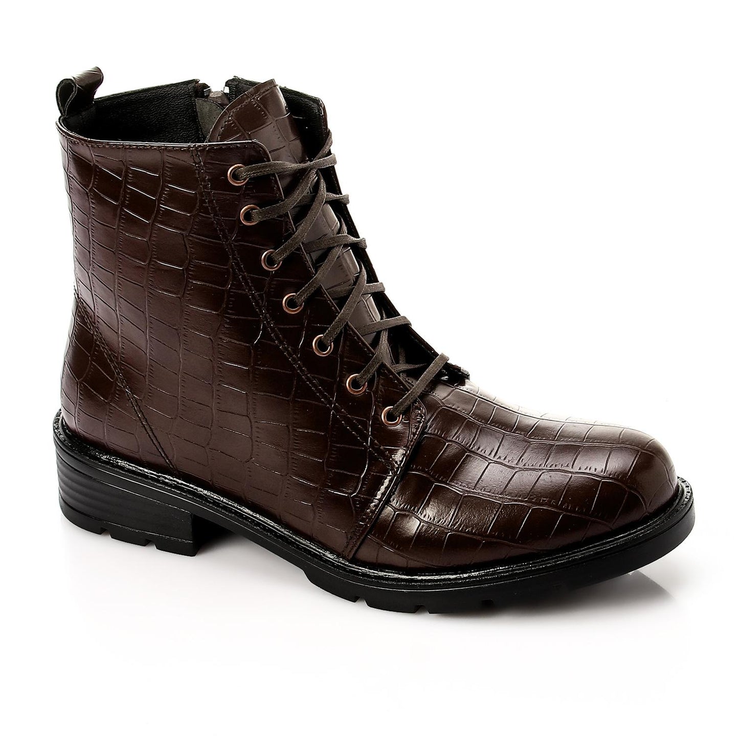 Brown Textured Leather Ankle Boot