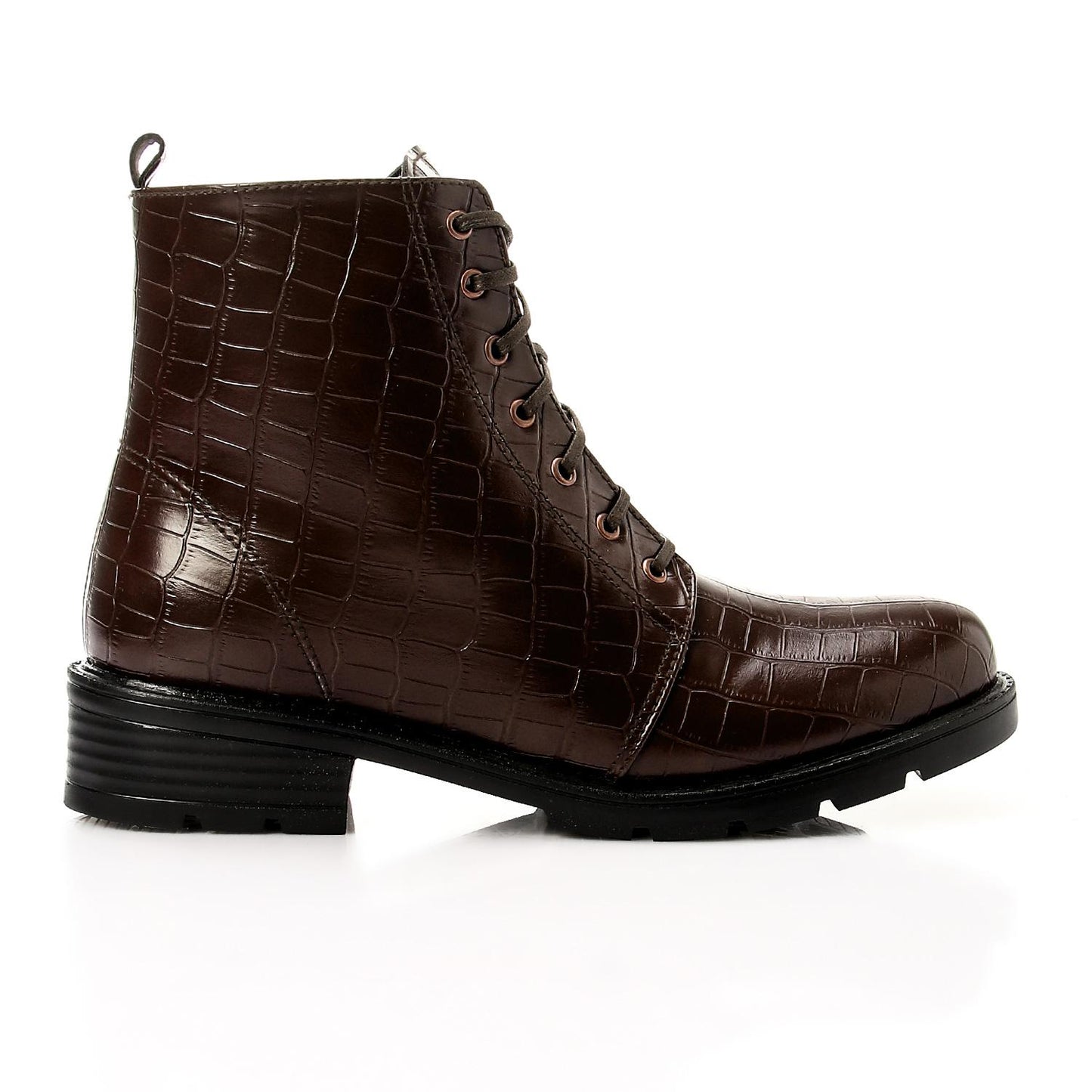 Brown Textured Leather Ankle Boot