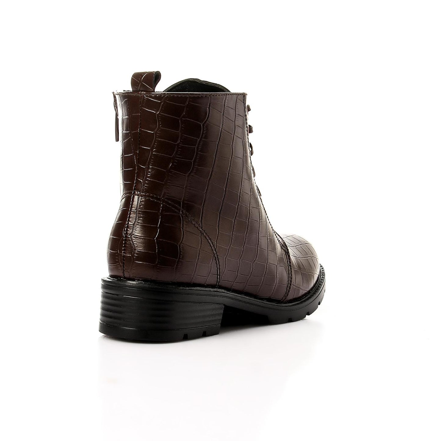 Brown Textured Leather Ankle Boot