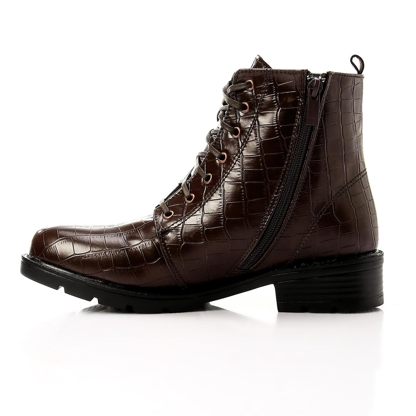 Brown Textured Leather Ankle Boot