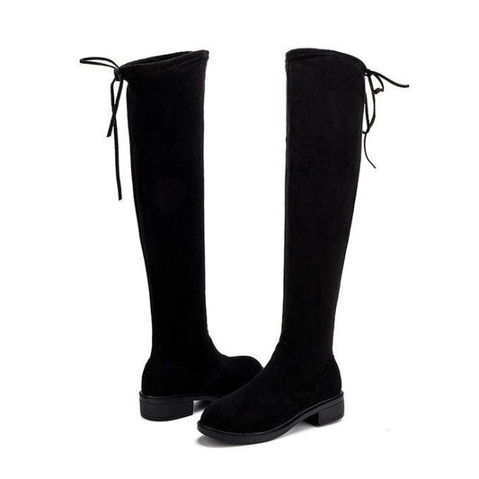 Black Suede Leather Knee High Boot