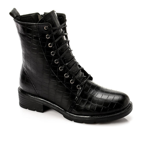Black Textured Leather Half Boot