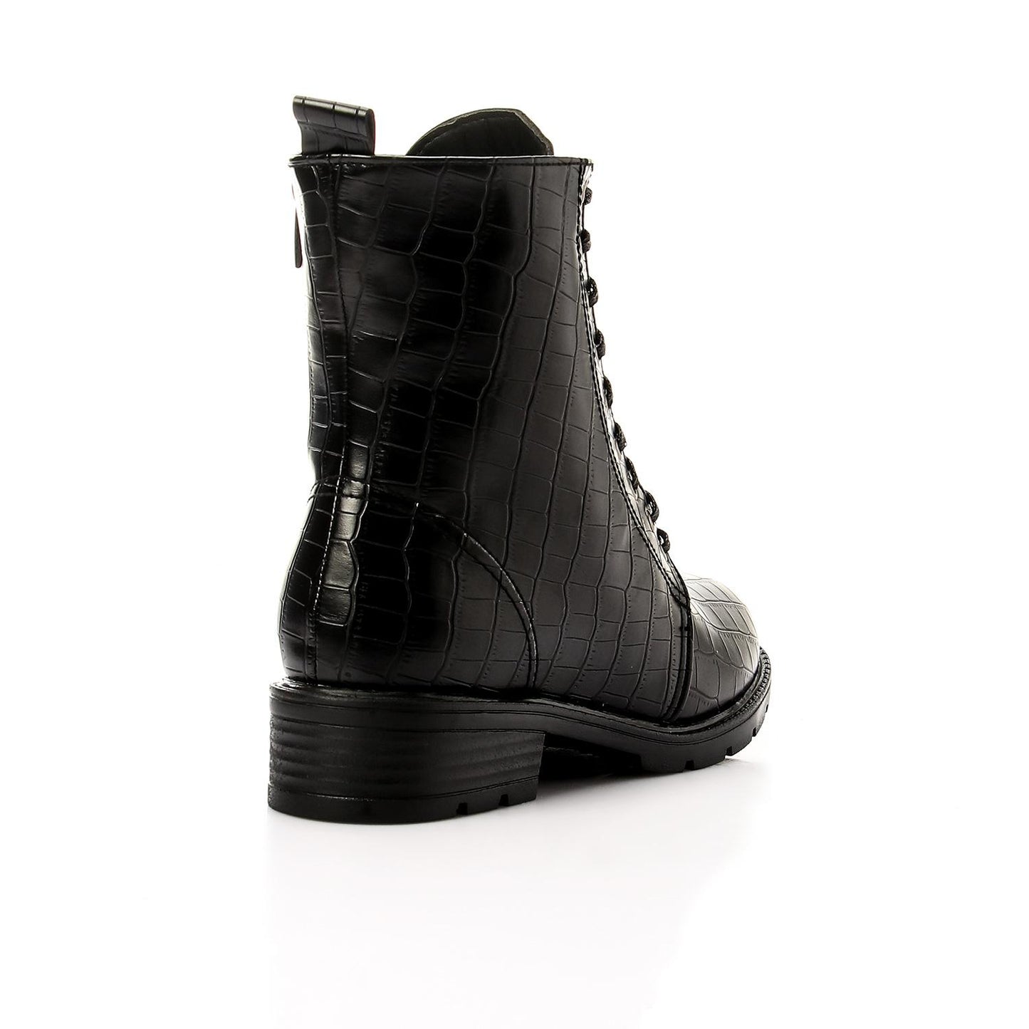 Black Textured Leather Half Boot