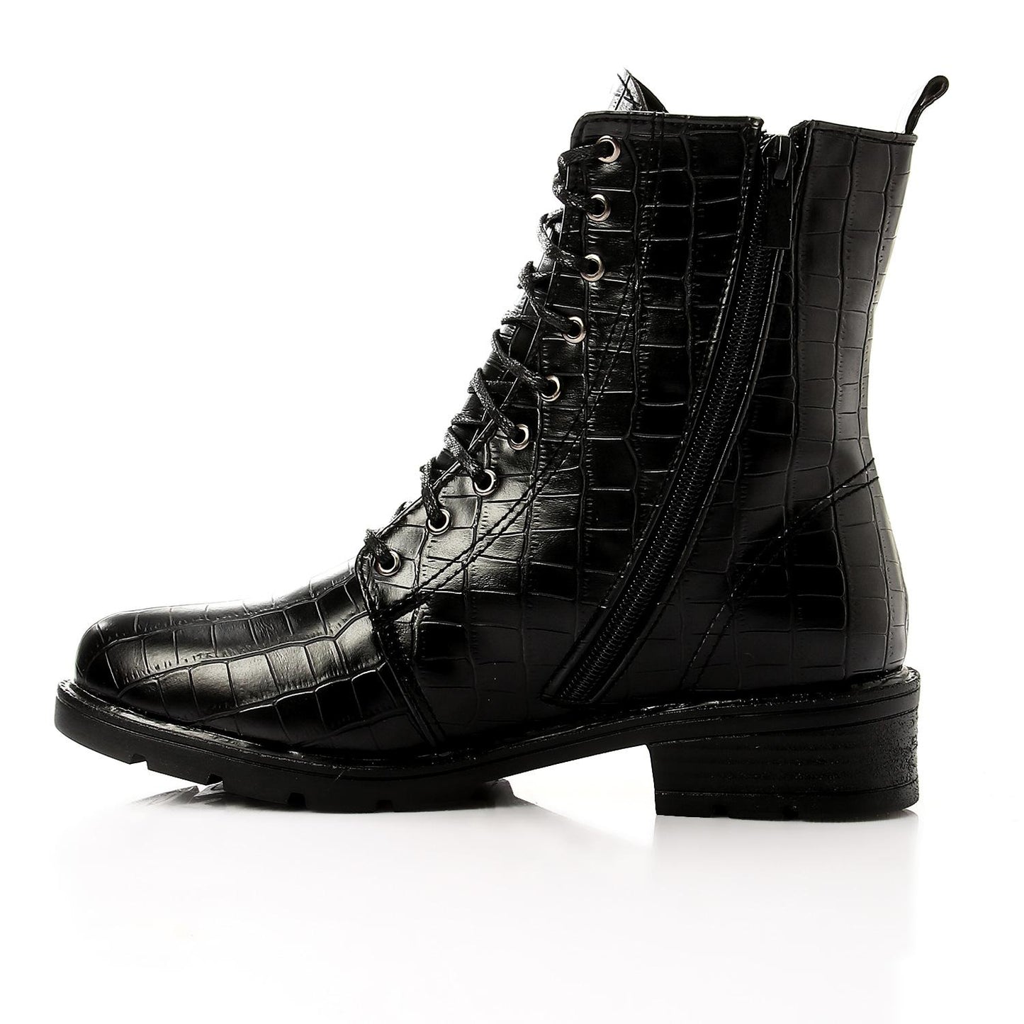 Black Textured Leather Half Boot