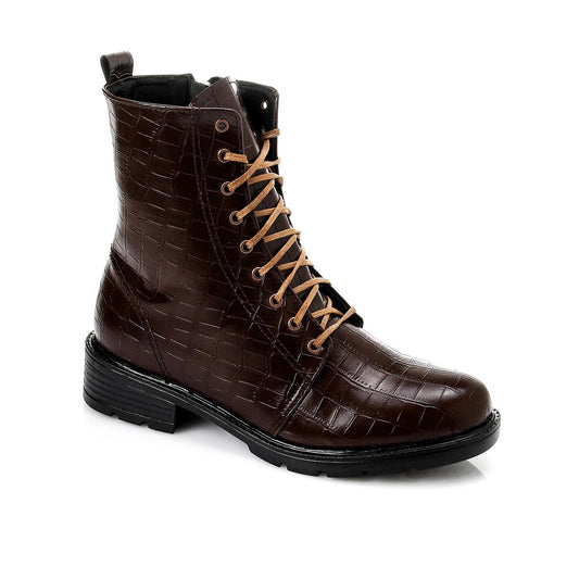 Brown Textured Leather Half Boot
