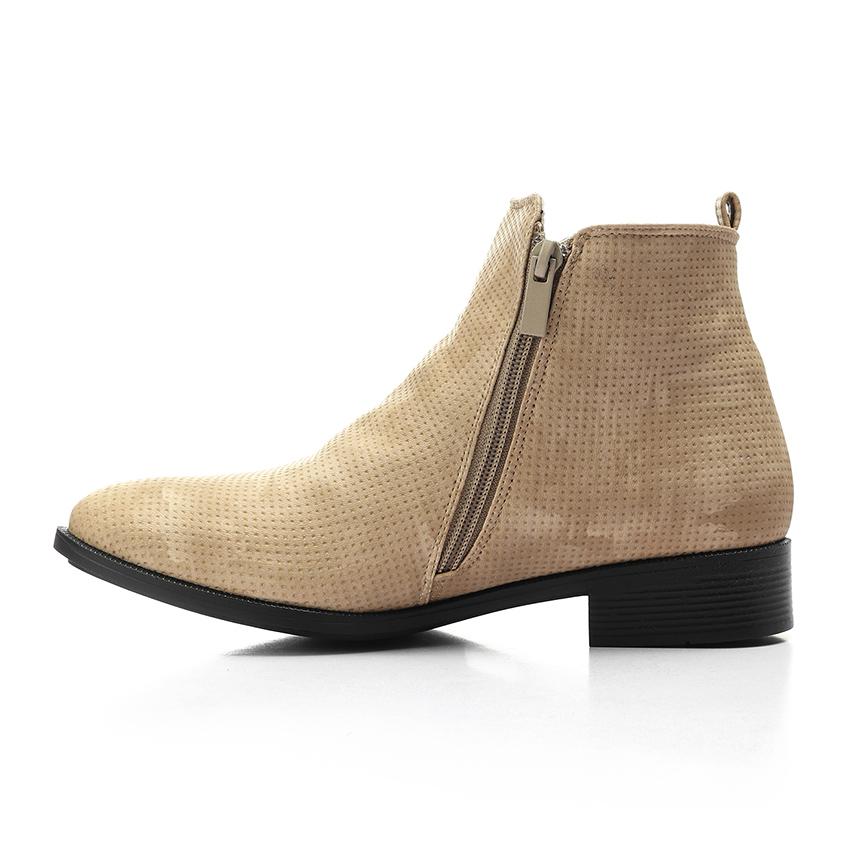 Beige Textured Leather Ankle Boot
